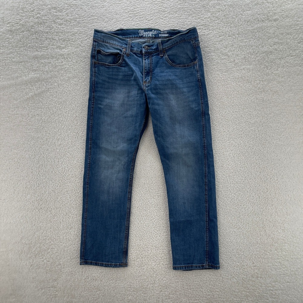 Wrangler Jeans Mens 34x30 Blue Retro Slim Straight Denim Cowboy Western Rodeo